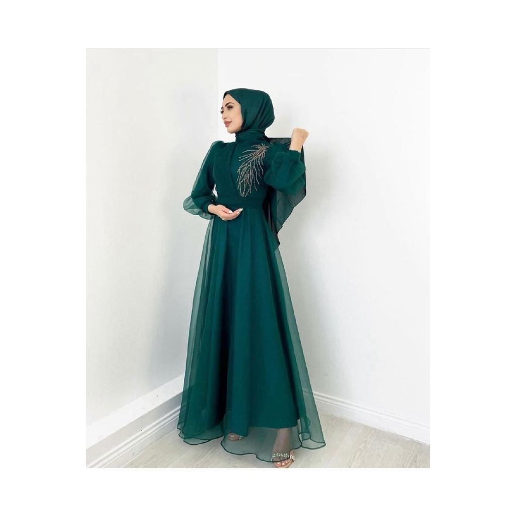 Вечернее платье хиджаб с вышивкой на плечах и тюлем из органзы с детальным дизайном, модное свадебное элегантное платье Saks