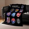 Logos of basketball and football teams with vibrant colors and symbols. for all seasons blanket lunch break throw gift