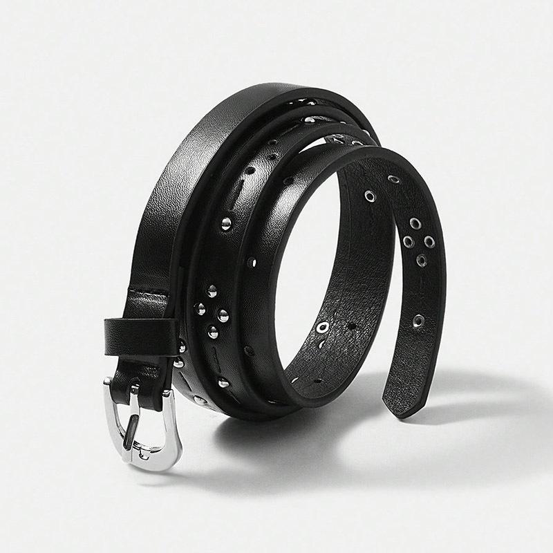 Women's Thin Rivet Hollow Foundation Versatile Casual Women's Imitation Leather Belt Women's Belt