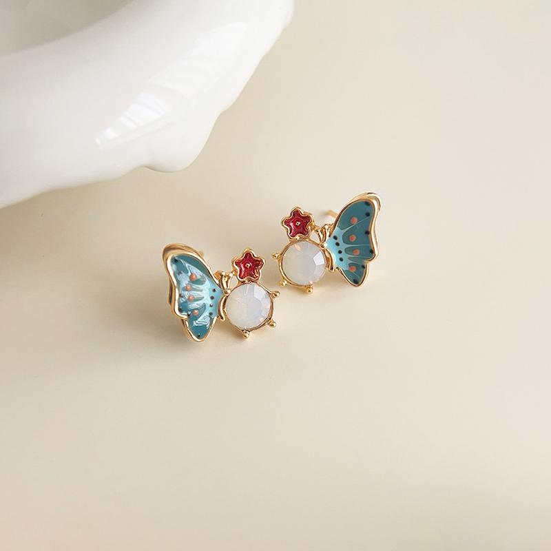 Dripping Enamel Flower Series Real 925 Silver Gold Plant Stud Earrings For Women Small Niche Accessories