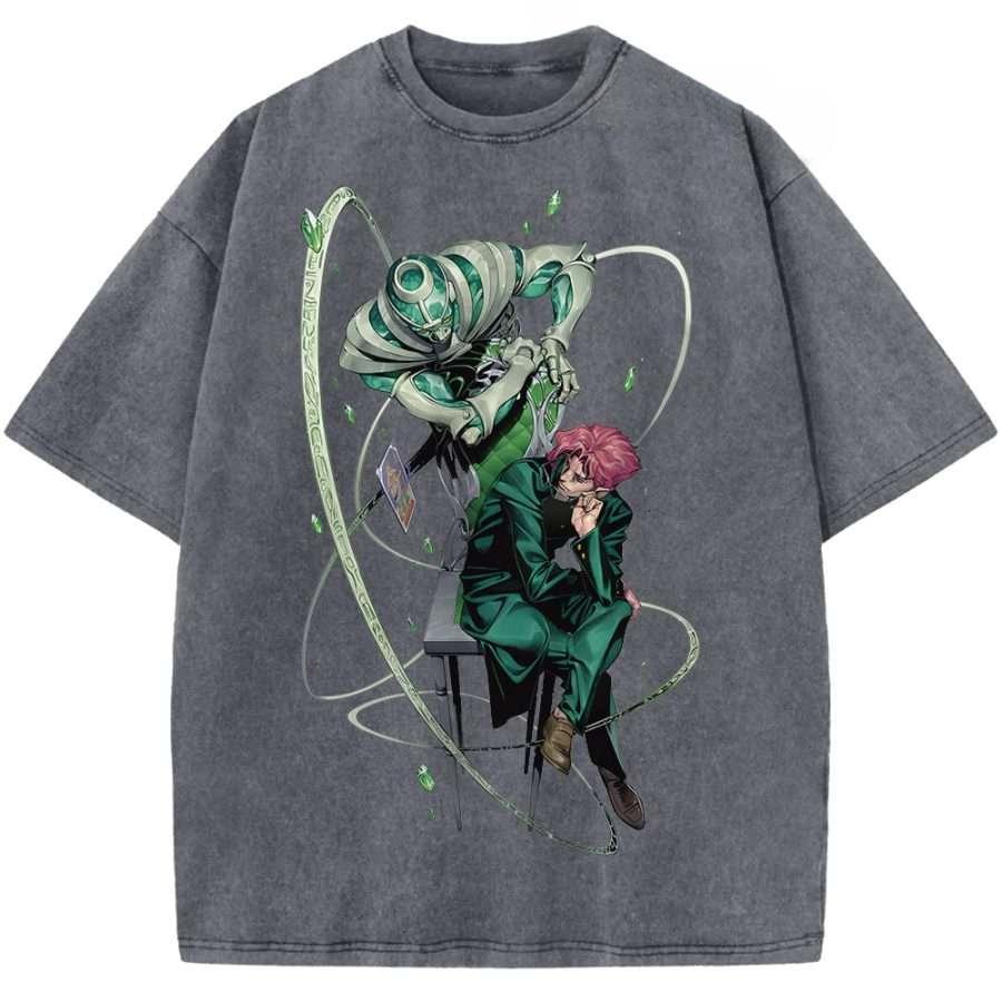 Аниме JoJo's Bizarre Adventure Какёин Нориаки Графическая футболка Мужская одежда Оверсайз футболка Стиранная хлопковая футболка Харадзюку Футболка