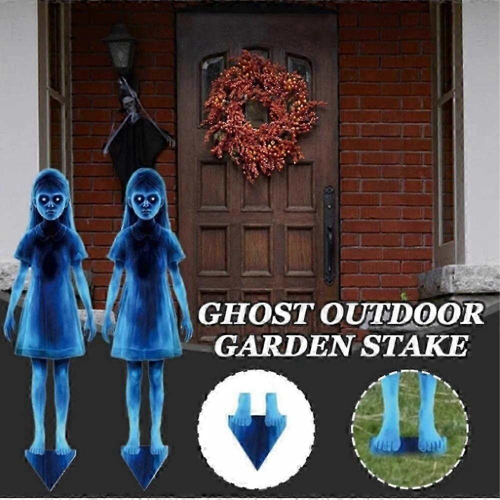 Scary Twins Ghost Ornament Halloween Silhouette Yard Signs with Stakes, Outside Yard Decor