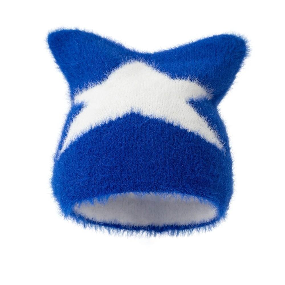 Star Pattern Knitted Bonnet Hat Soft Animal Ear Cap New Cat Ears Knitted Beanie Hat  Winter