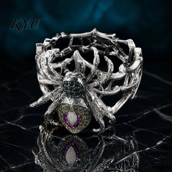 Shiny Rhinestone Spider Cuff Vintage Bracelet, Gothic Punk Adjustable Stretch Bangle Personalized Daily Accessory for Men Women, Mysterious Halloween
