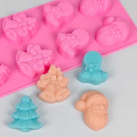 Рождественские шоколадные формы Легко извлекаемые силиконовые формы для конфет Формы для выпечки в форме Санта-Клауса, рождественской елки, колокольчика