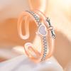 Fashion Ladies Crystal Love Heart Adjustable Open Rings Jewelry