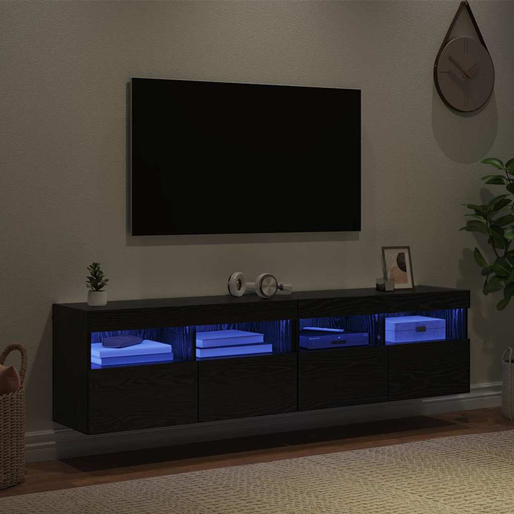 TV Wall Shelves 2 pcs Black Oak Effect 80 x 30 x 40 cm