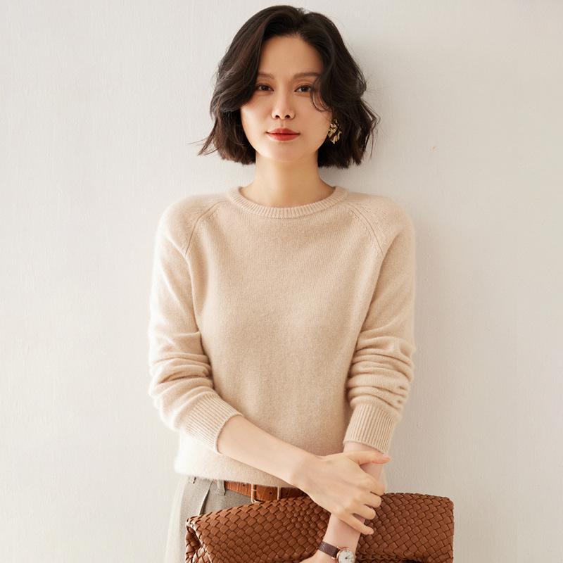 Women's Cashmere Sweater - Autumn/Winter Lazy Style, Thick Loose Knit, Round Neck Pullover Base Layer