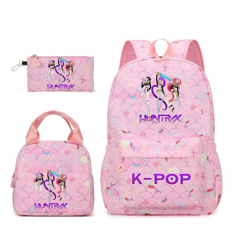 KPop Охотники на демонов Персонажи Красочный Рюкзак Набор из трех предметов Руми Мира Зои HUNTR/X Саджа Детский Большой Вместимости Школьный Рюкзак