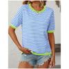 Женская модная свободная футболка с круглым вырезом в полоску с коротким рукавом и цветным узором