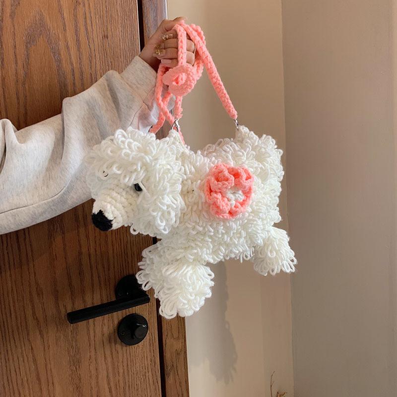 Очаровательная вязаная крючком плюшевая сумка-пудель ручной работы для детей в коричневом, розовом и белом цветах