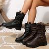 Round Scalp Belt Buckle Pleated Stack Boots 2025 Winter New Retro Plus Size British Style Thick Heel Martin Boots for Women