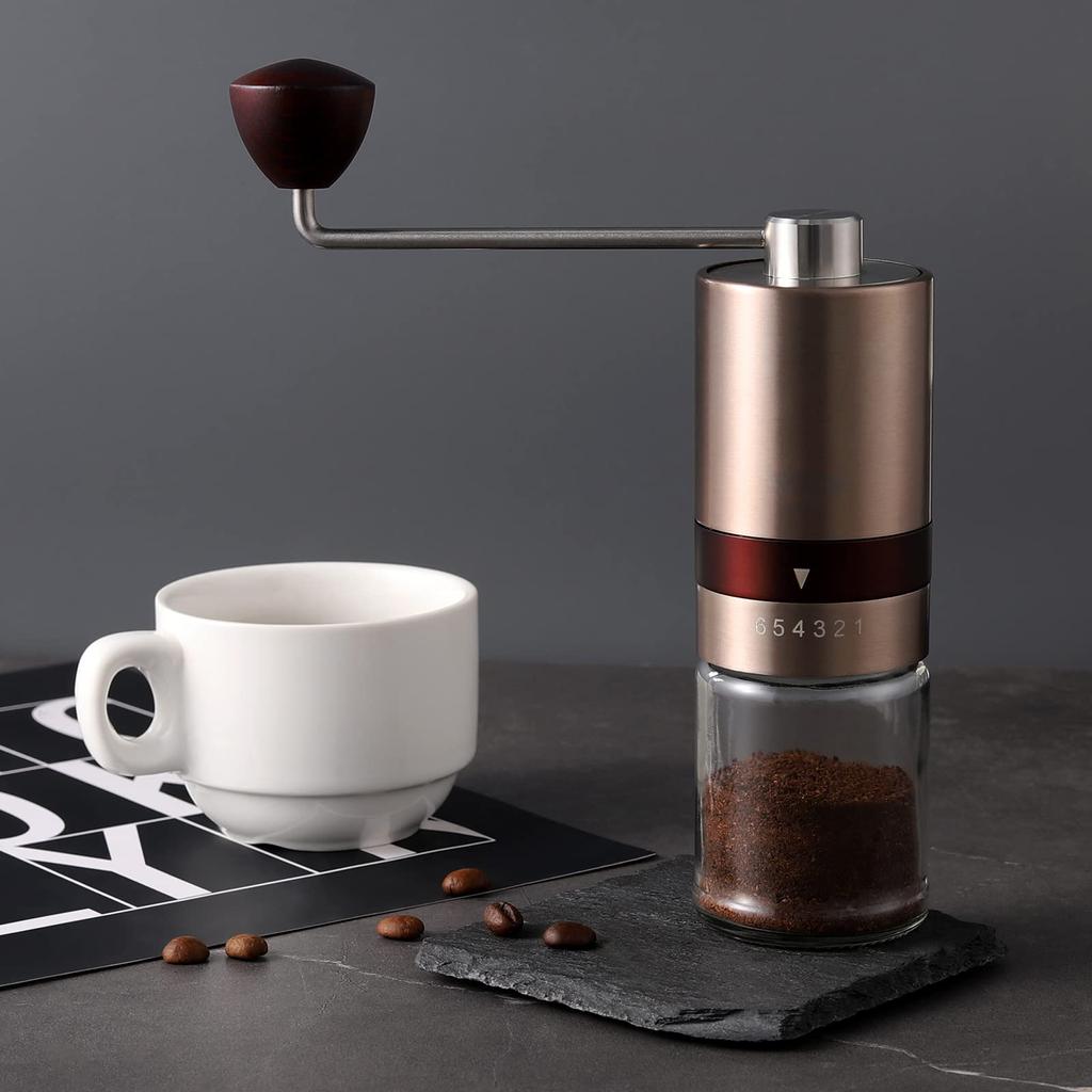 VKCHEF Coffee Mill, Hand Grind, Portable, Coffee Grinder, Stainless Steel Mortar, Metal Blade, Coffee Bean Grind, Coffee Mill, 6 Degree Adjustable,