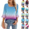 Women's Casual 3/4 Sleeve Tops Summer Square Neck T Shirts Ruffle Loose Fit Tunic Blouses