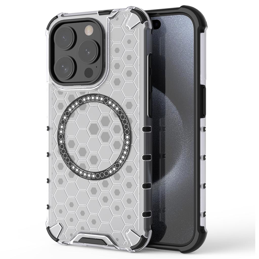 Для iPhone 15 Pro Магнитный чехол Сотовая текстура ТПУ+ПК Противоударный чехол для телефона