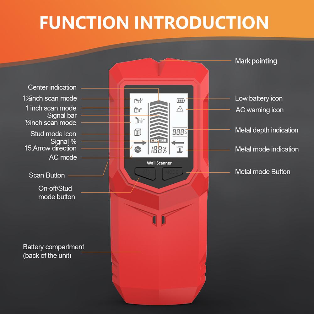 Многофункциональный настенный детектор HW-910, Детектор проводов переменного тока, Кабельный детектор, Трекер глубины, Настенный металлоискатель, Детектор дерева