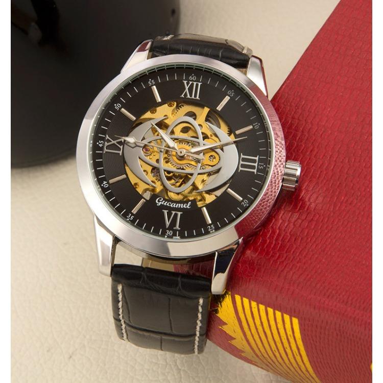 GUCAMEL Мужские механические часы с римскими цифрами Перфорированные механические часы Мужские механические часы