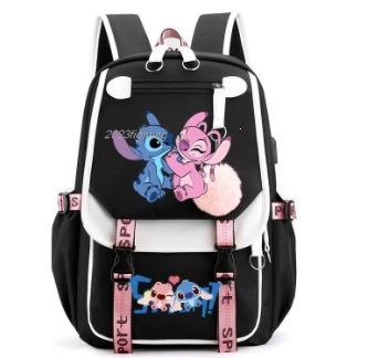 Stitch Backpack for Students Cute Cartoon Laptop Bag with USB Port Fashion Style