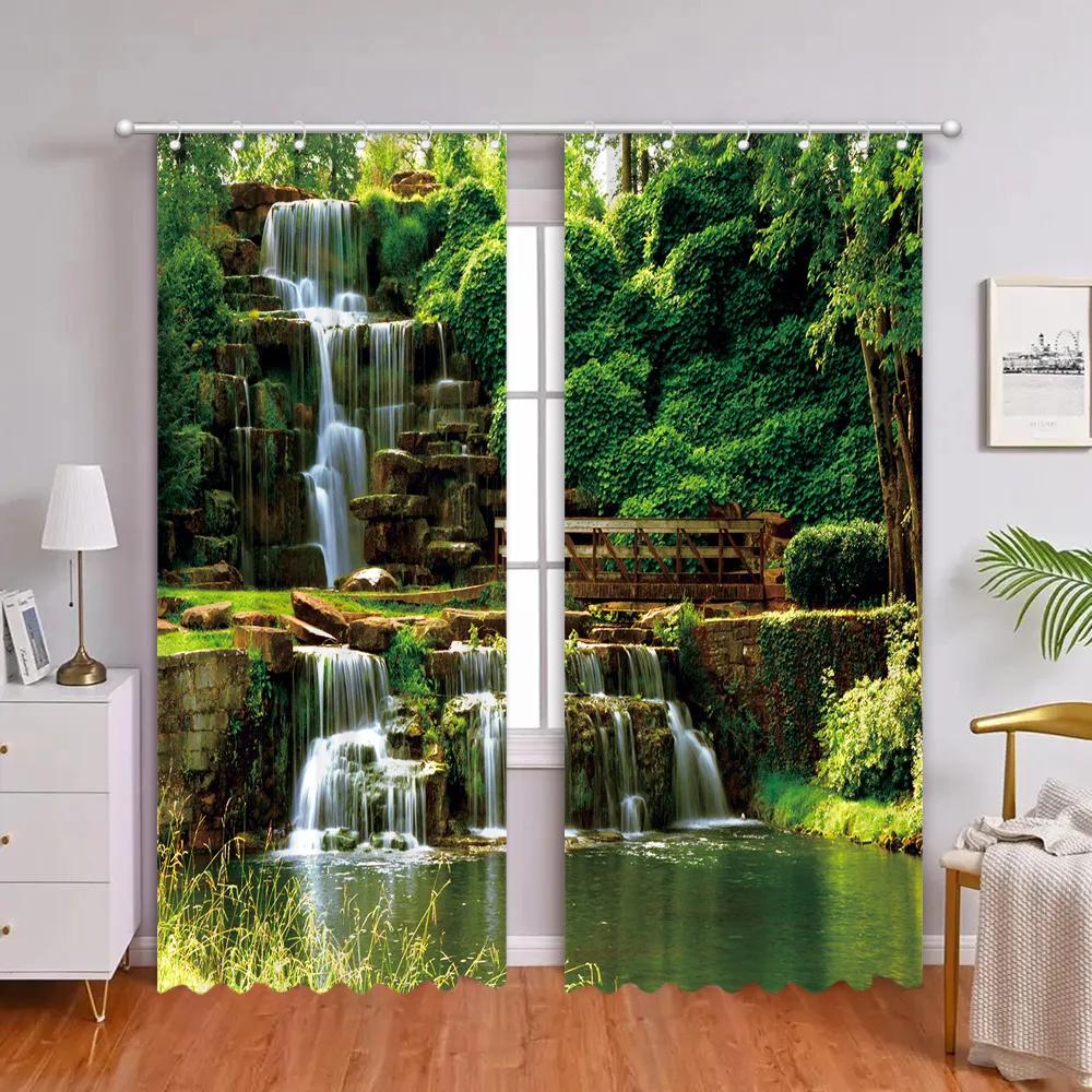 Тропический лес Шторы Искусственное окно Природа Пейзаж Гостиная Спальня Шторы Ванная комната Душевые занавески Ткани Домашний декор