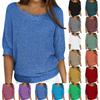 Women's Fashion Solid Color Round Neck 3/4 Sleeve Pullover Knitted Shirt Top