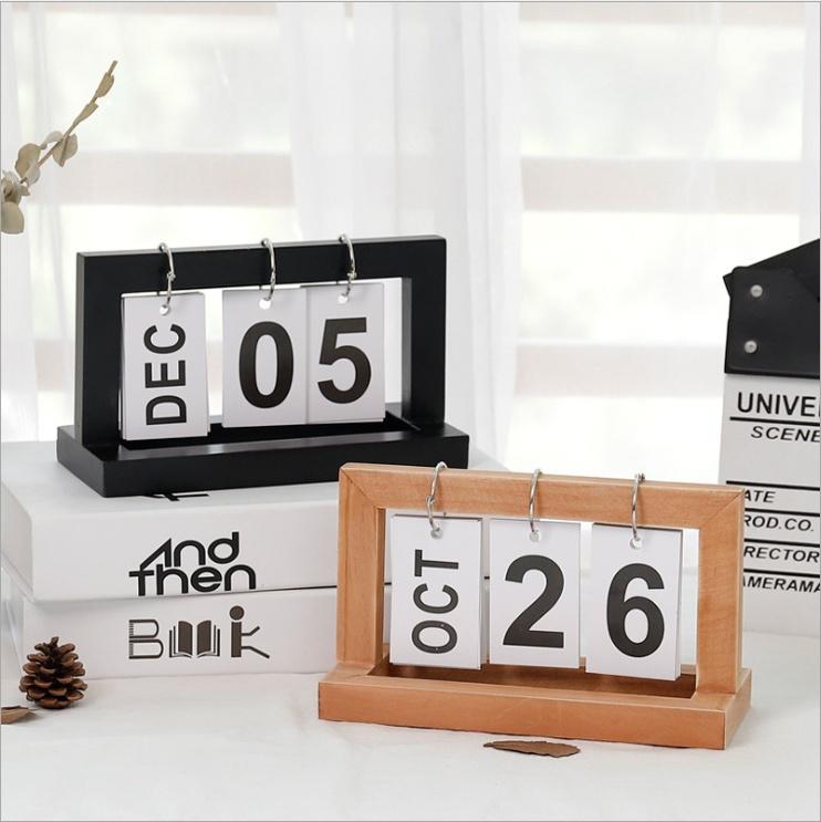 Fashion Wooden Desk Table Calendar Page Wood Count Down Sign Calendar Home Office Decorative Supplie