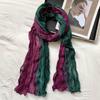 Bohemian Women's Long Pleated Shawl Warm Windproof Gradient Texture Scarf Lightweight Gradient Color Bandana Shawl Wraps