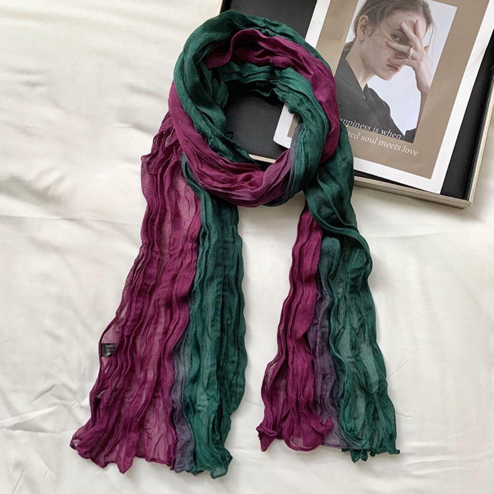 Bohemian Women's Long Pleated Shawl Warm Windproof Gradient Texture Scarf Lightweight Gradient Color Bandana Shawl Wraps