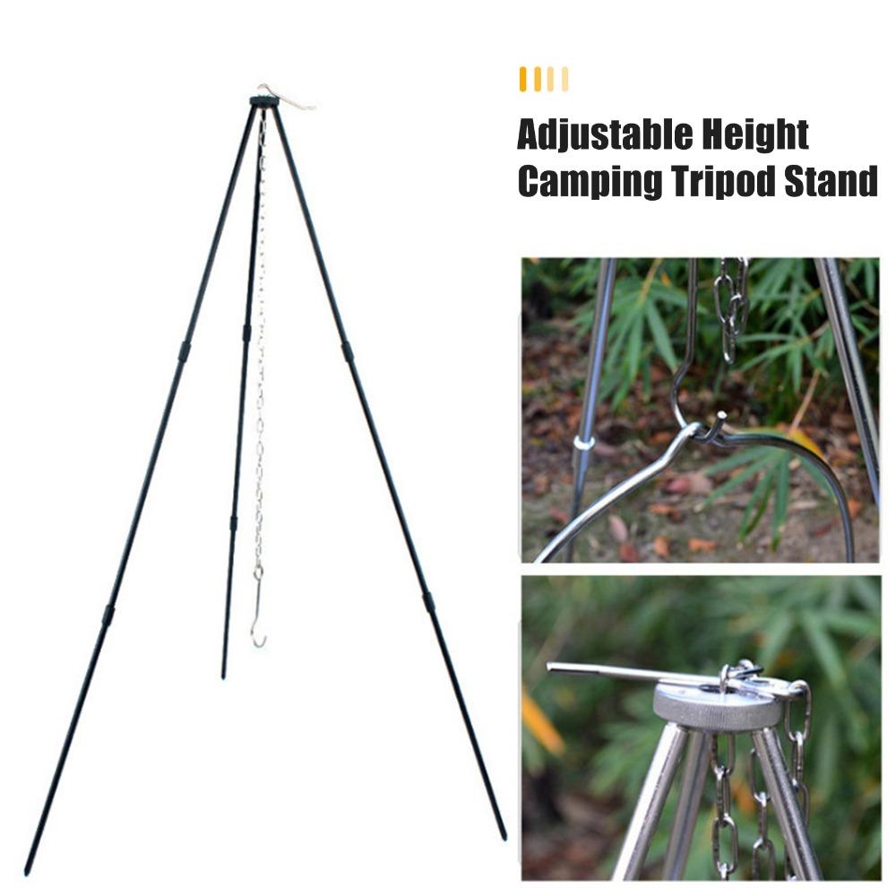 Aluminum Alloy Tripod Grill Stand Adjustable Height Campfire Pot Holder Camping Tripod Picnic