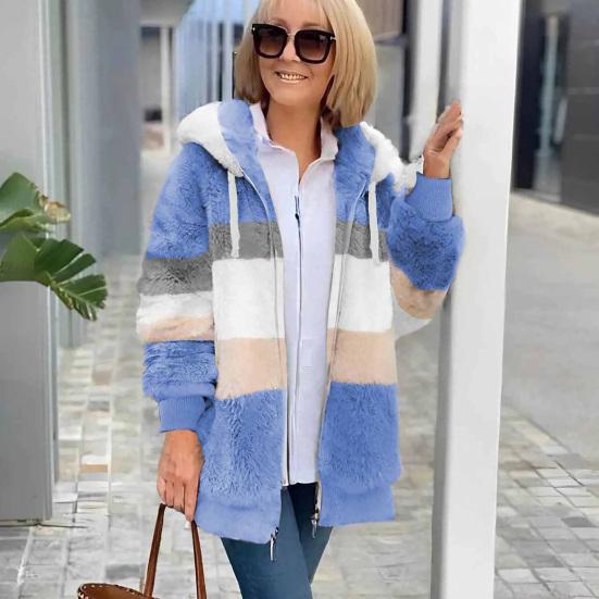 Пушистая флисовая куртка для женщин, пушистый шерпа кардиган на молнии, осенне-зимнее теплое пальто с капюшоном на шнурке и карманами