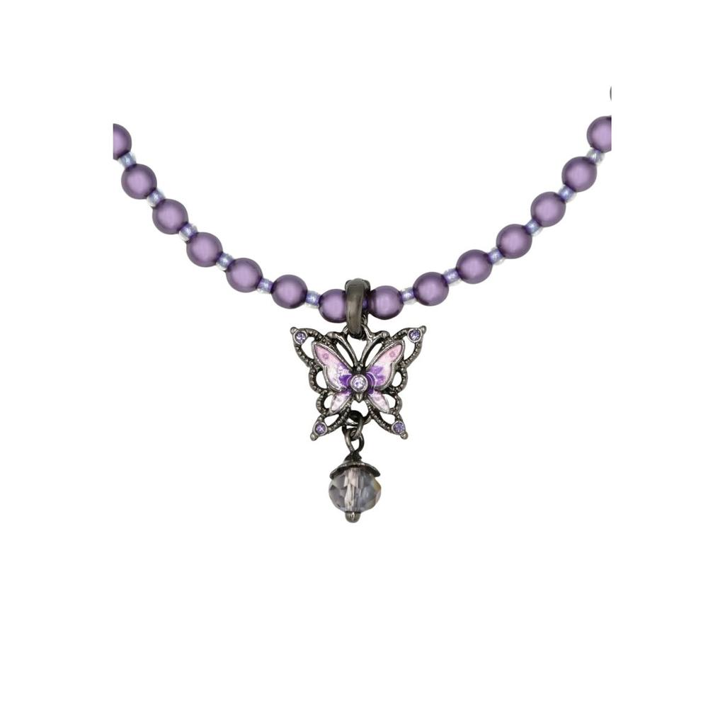ANNA SUI Жемчужное ожерелье с мотивом бабочки Съемный шарм Чокер с покрытием gunmetal SAMN207534XV