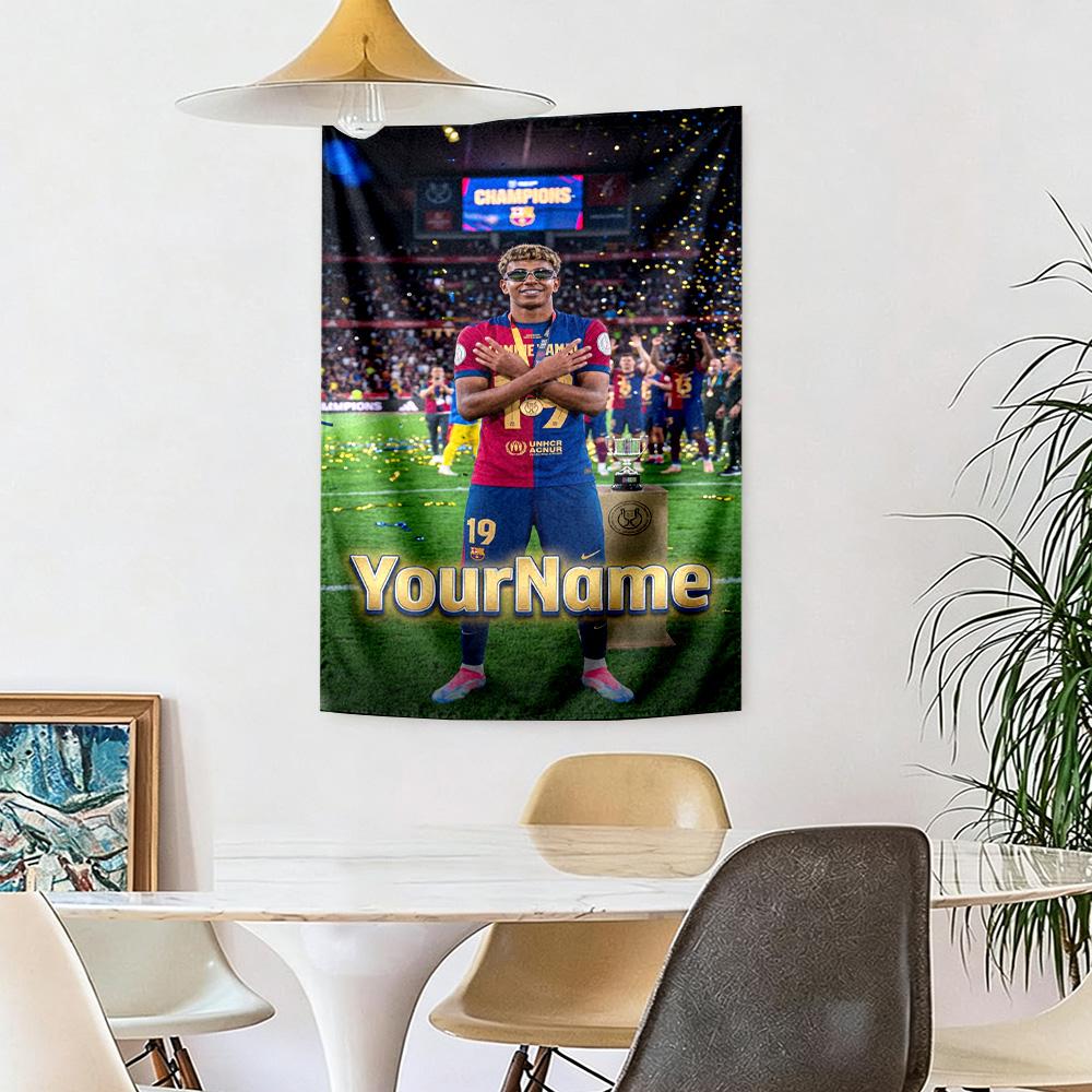 Lamine Yamal Custom Your Name Wall Decor Tapestry Art For Pet Memorial Birthdaywedding Party Backdrop Family Gift