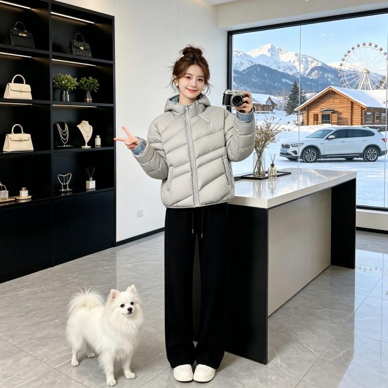 Womens Winter Color Block Hooded Cotton Puffer Coat Loose Plus Size Thick Warm Couple Jacket