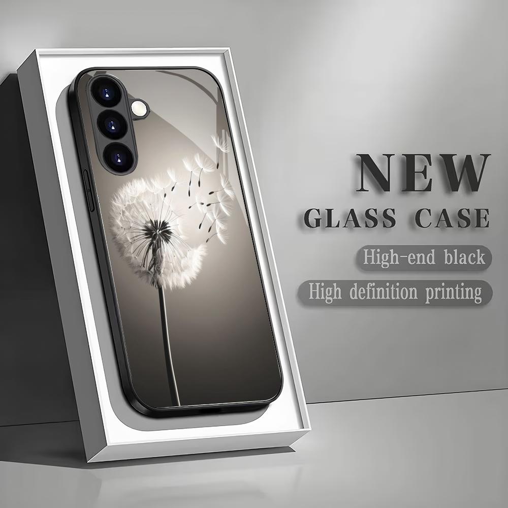 Закаленное стекло с узором одуванчика для телефона, подходит для Samsung GalaxyS26 S25 S24 S23 S22 S20FE/Ultra/Plus, противоударная задняя крышка