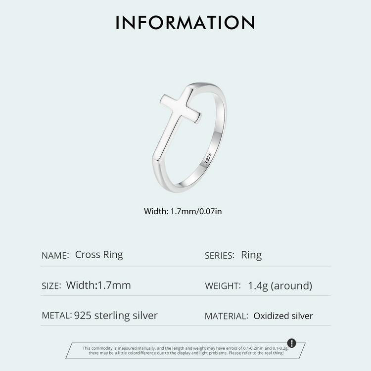 WOSTU 925 Sterling Silver Simple Cross Finger Ring for Women Daily Wear Guard Female Ring Jewelry Gift For Daugther Family