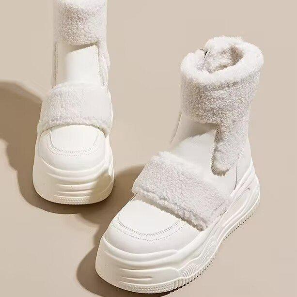 Женские зимние ботинки на толстой подошве с внутренней платформой, увеличивающей рост, 2025 осень, новые универсальные повседневные бархатные теплые маленькие короткие ботинки для женщин