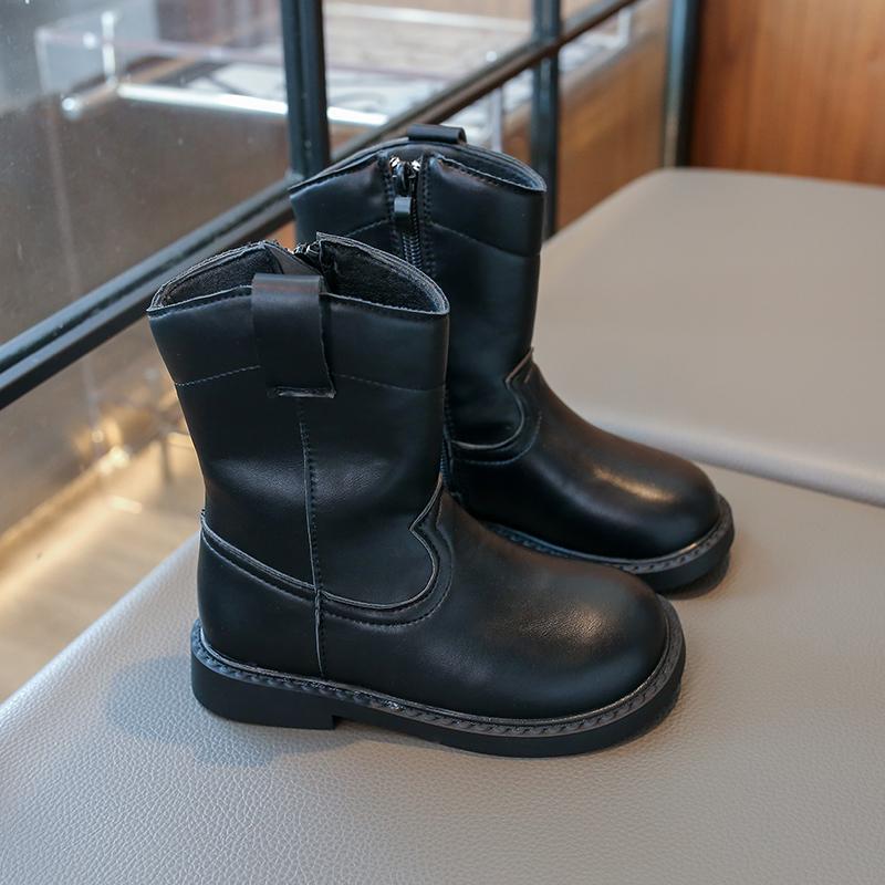 Новые детские ботинки Весна Осень Универсальные Ретро Черные Ботинки для Девочки Нескользящие Лоскутные Детская Мода Ботильоны Боковая Молния