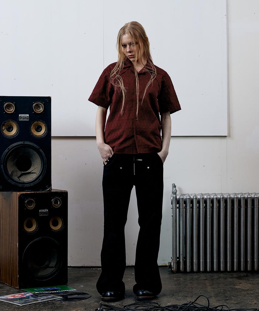 THEVINYLHOUSE Texture Check Shirts Wine