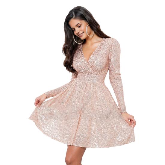 Женское сверкающее мини-платье с пайетками, длинное вечернее платье с V-образным вырезом, облегающее женское коктейльное платье для вечеринок, свадеб, клубов, выпускных вечеров