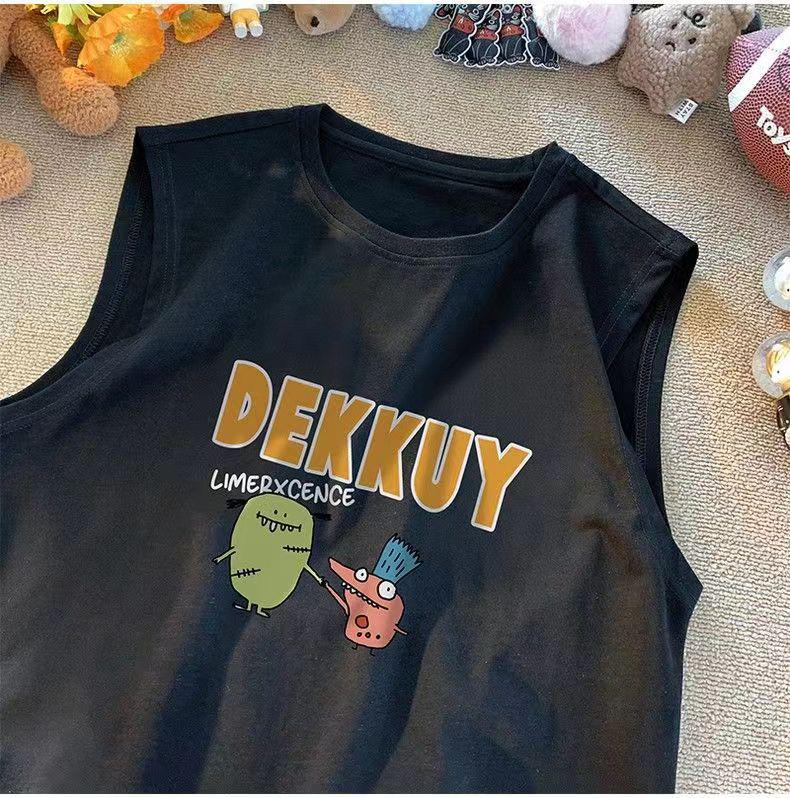 2023 г. Хлопковый жилет без рукавов с рисунком для мальчиков - свободная летняя футболка