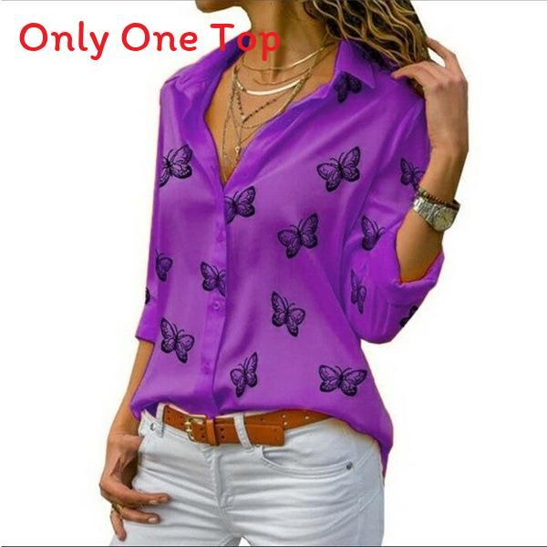 Cotton Butterfly Print Shirt With Spliced Design For Office Wear