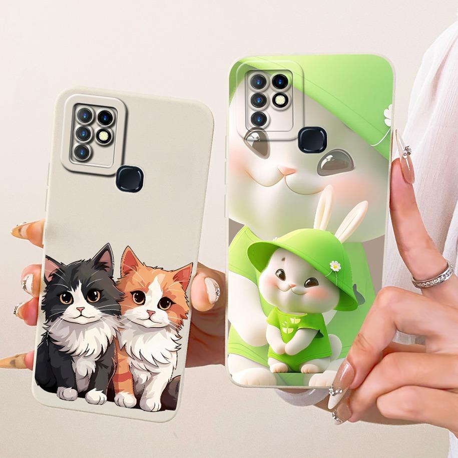 Case For Infinix Hot 10 Cover X682B X682C Lovely Cartoon Rabbit Cat Soft Silicone Bumper For Hot 10 Play 10T 10S NFC Phone Cases