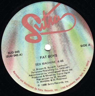 12-дюймовая пластинка FAT BOYS Sex Machine Beat Box Is Rocking SUD045 Sutra Records 1986 US Rap HipHopRB Б/у