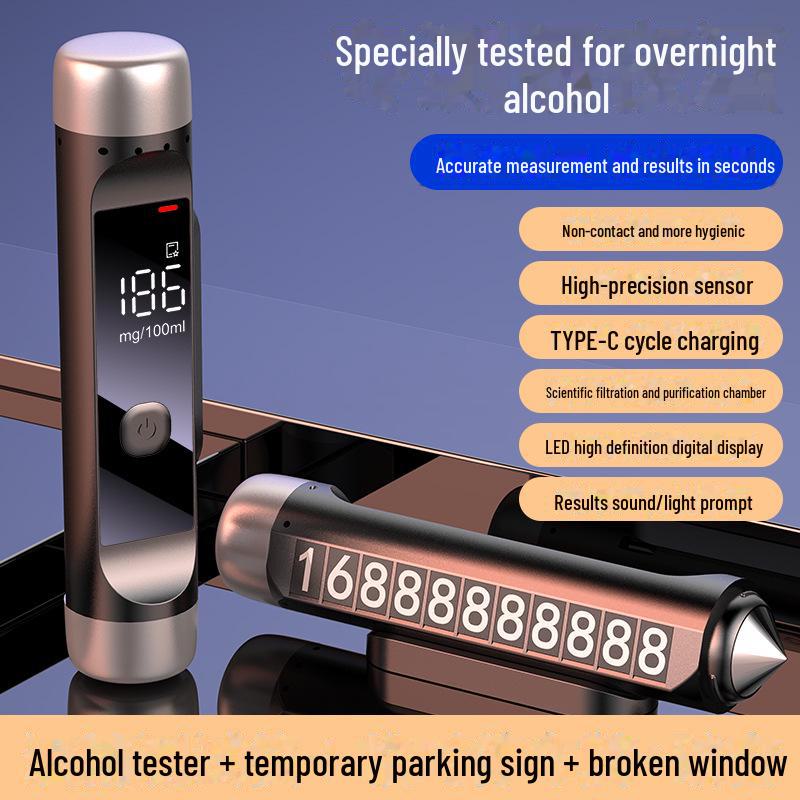 Алкотестер + Временный парковочный номерной знак + Разбиватель окон Электронный цифровой алкотестер Портативный детектор алкоголя DUI LED дисплей