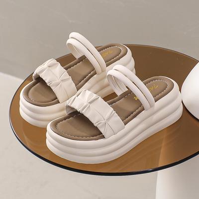 Модные сандалии 2025 лето на толстой подошве крутые шлепанцы женские в национальном стиле высокого класса на одном ремешке L женская обувь на толстой подошве