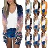 Women's Fashion Loose Casual Pocket Printed Cardigan Seven Sleeve Jacket Top