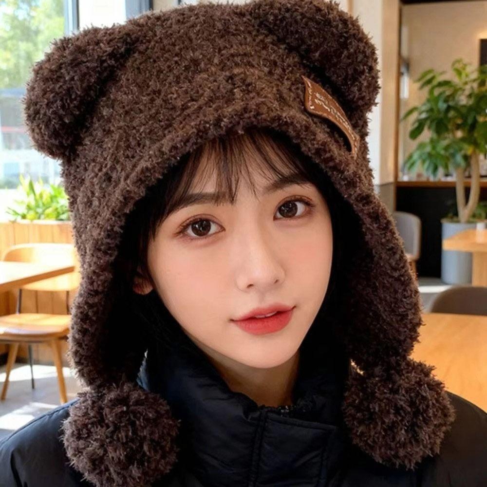 Warm Beanie Cap Fluffy Woolen Hat New Bear Ears Hat  Autumn Winter