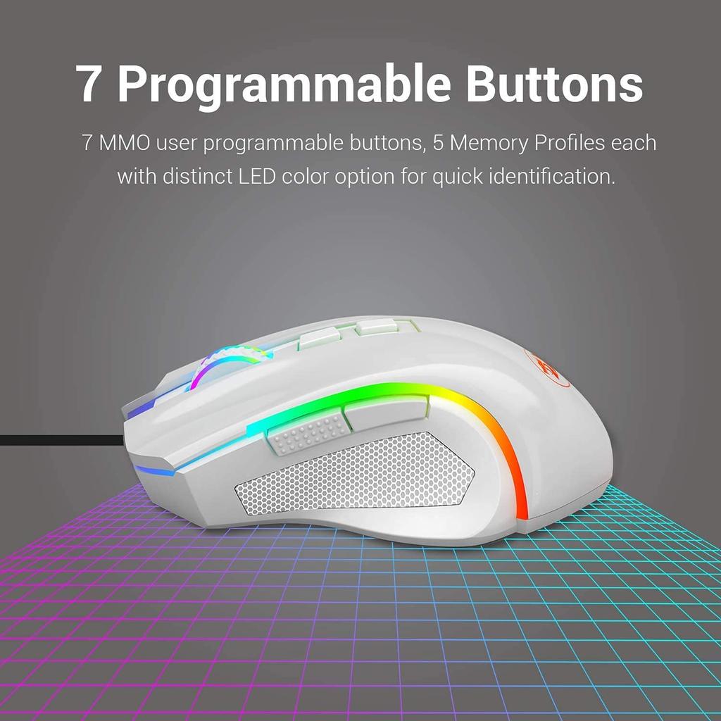 Проводная игровая мышь Redragon M602 RGB с подсветкой RGB Spectrum, эргономичная мышь Griffin, программируемая с 8 режимами подсветки до 7200 точек на дюйм для ПК с ОС Windows