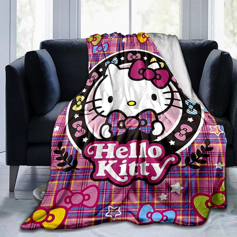 1pc Hello Kitty Plaid Blanket, Soft Throw Blankets, Warm Cozy Bedding Decorative Coverlet, Living Room, Travel, Camping, Car Blankets, Beach, Office N