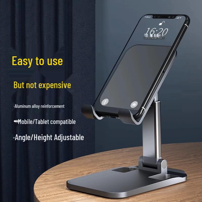 Adjustable Aluminum Phone & Tablet Stand: Weighted Base, Foldable Design
