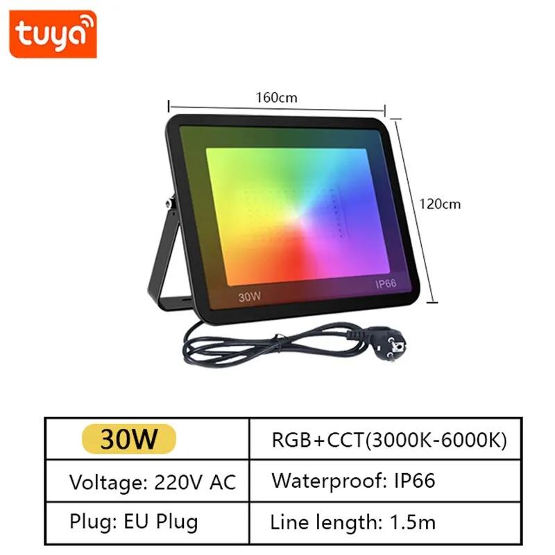 Прожектор RGB с голосовым управлением через приложение RGBCW CCT 3000-6500K 30 Вт 50 Вт 100 Вт 220 В переменного тока для садовой вечеринки, наружного освещения с Tuya